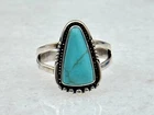 Vintage native American Sterling Silver Turquoise Inlay adjustable Ring Sz 7.5