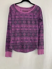 PINK Women’s Purple Grey Long Sleeve Thermal Snowflake Top Size S