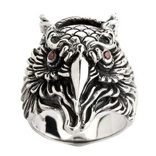 Sterling Silver Red Eyes Owl Ring