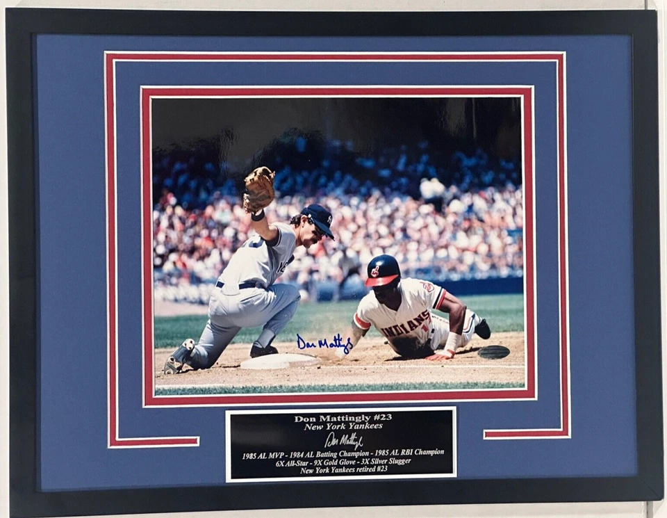 Steiner Don Mattingly 8x10 Color Foto Fielding Enmarcado con Placa de Identificación Foto 4 de 4