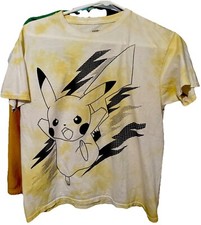 Pokemon Boys T-Shirt LXL Yellow Tie Dye Pikachu Thunderbolt Short Sleeve Crew