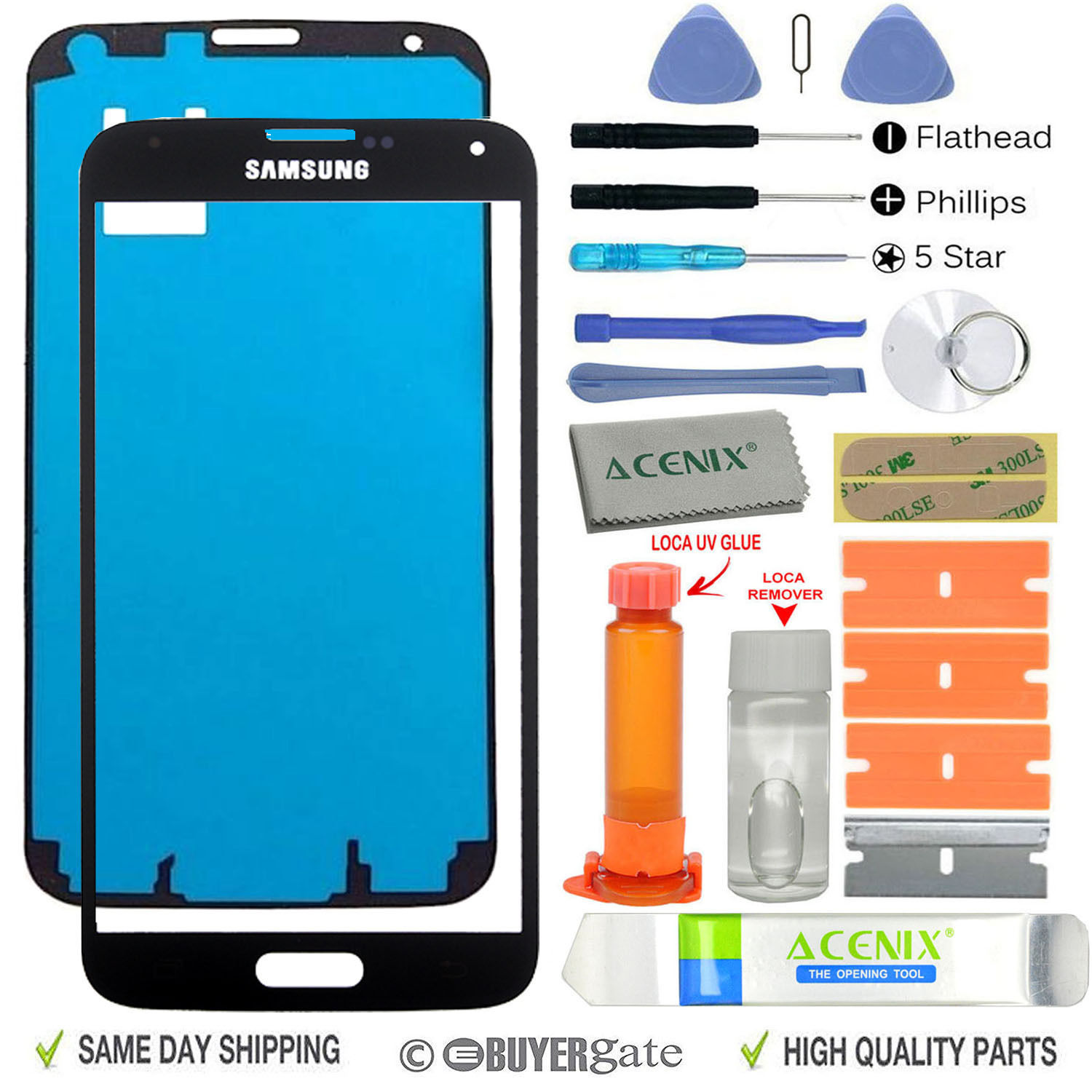 For Black Samsung Galaxy S5 G900/906 Front Glass Screen Replacement Repair Kit
