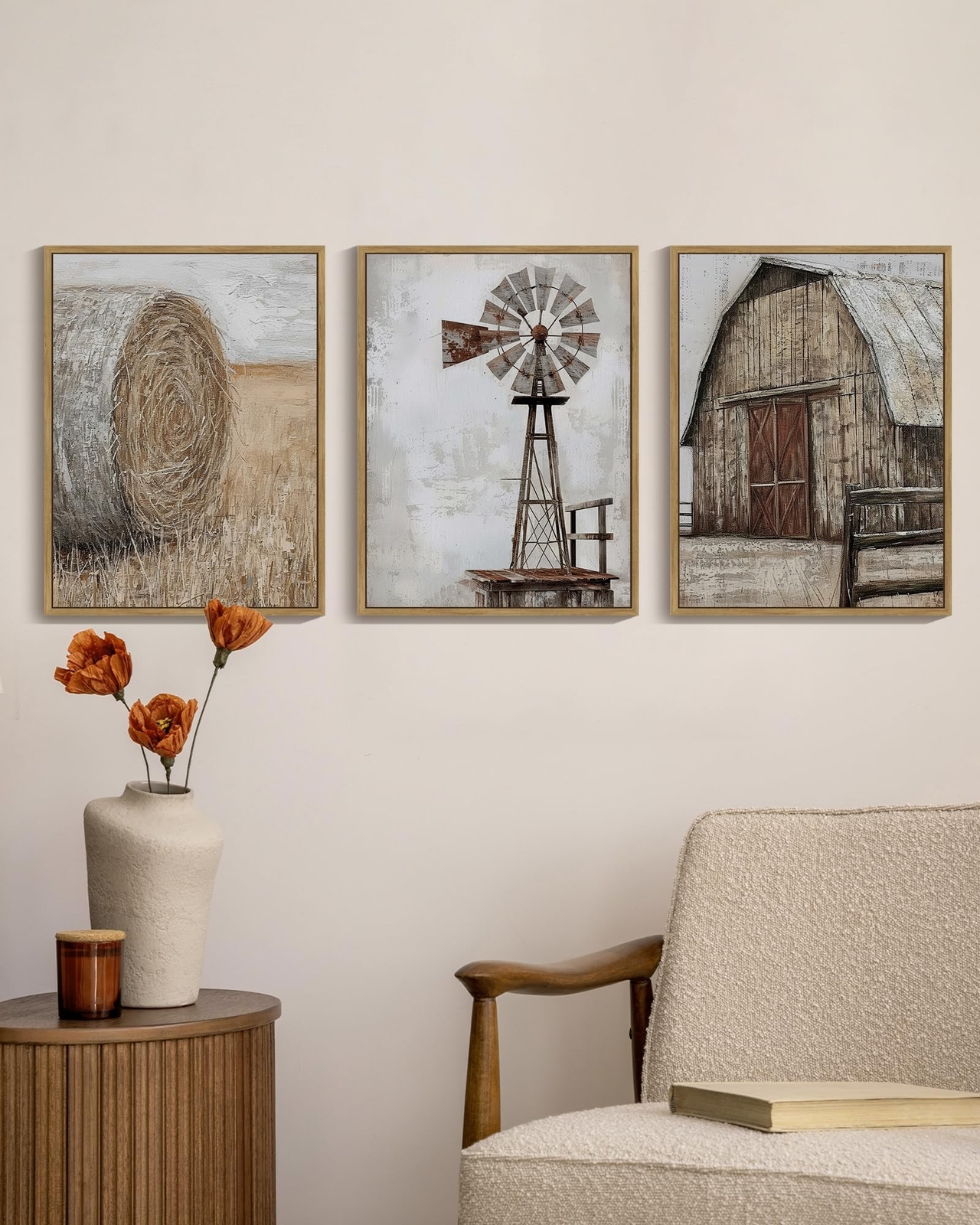 Drsoum Farmhouse Wall Art Vintage Rustic Windmill Barn Cornfield Pictures Fra...