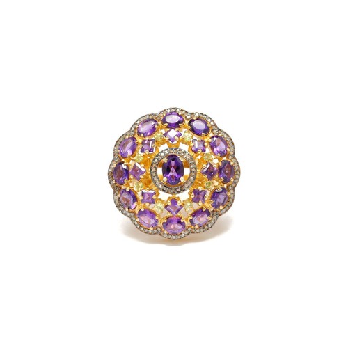 Victorian Amethyst Pave Diamond Vintage Silver Ring Size 8 - Picture 2 of 4