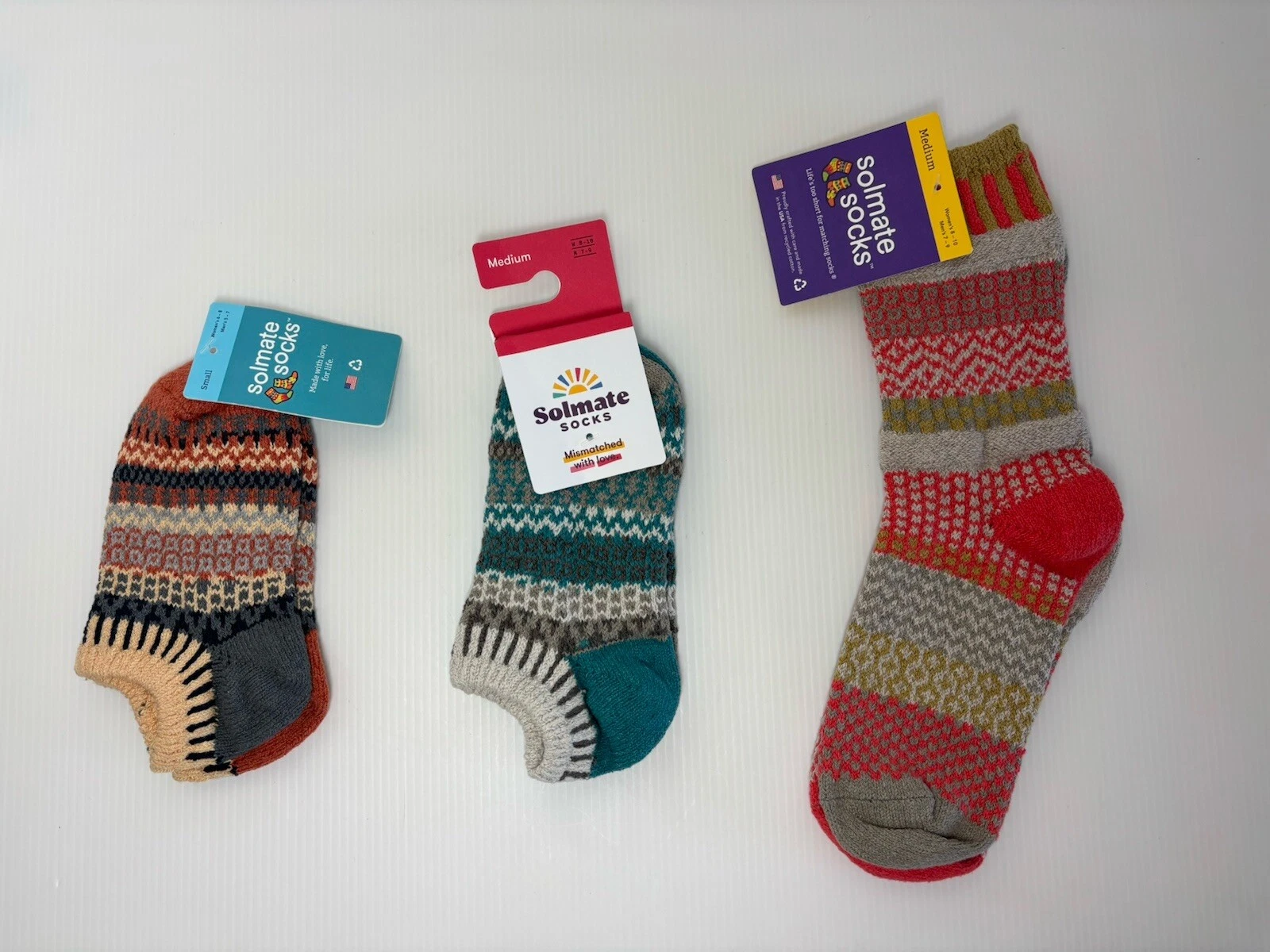 3 NEW Pair Unisex New SolMate Socks 2 - Medium 1 - Small