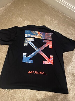 Off White schwarzes Herren-T-Shirt mit diagonalem Farbverlauf Logo - Large - authentisch