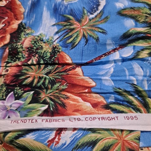 Vintage Trendex Blue Hawaiian Tropical Fabric 36" X 35" Cotton Blend Paradise - Picture 3 of 6