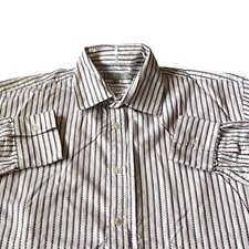 Ted Baker Long Sleeve White Red Blue Striped Button Up Dress Shirt Mens Size 5