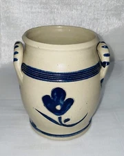 Williamsburg Restoration Blue Flower Salt Glazed-Stoneware Crock/Vase w/Handles