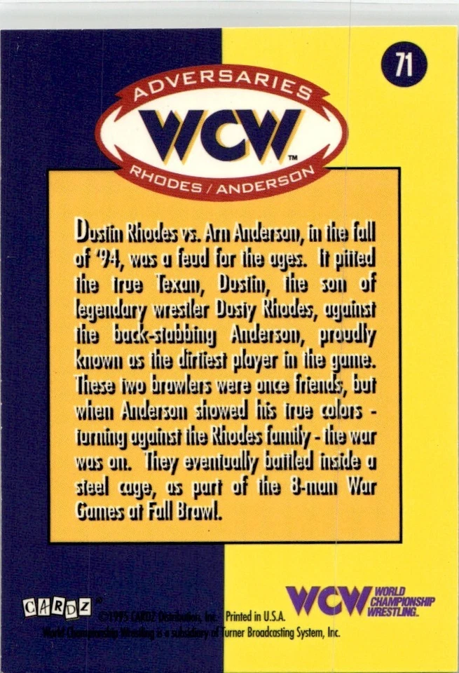 1995 Cardz WCW Main Event Dustin/Arn (Cage Match) #71 - Image 2 of 2