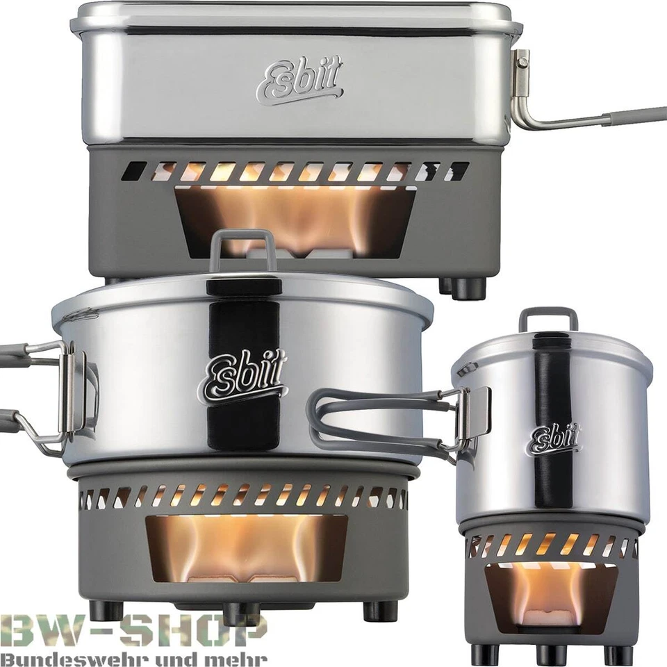 ESBIT TROCKENBRENNSTOFF KOCHSET 585-1100ML EDELSTAHL BW KOCHGESCHIRR ESSGESCHIRR