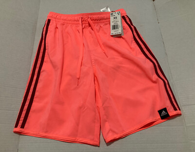 NWT Adidas Classic Length 3-Stripes Swim Trunks Shorts Acid Red XS