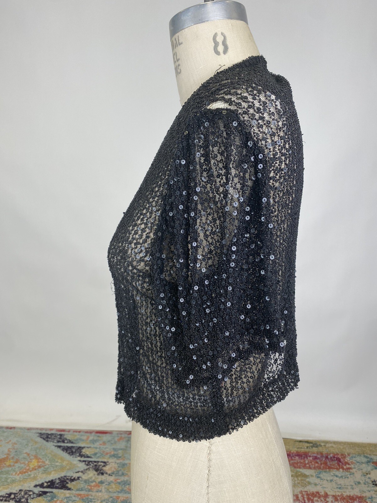 1930s Vintage Antique Black Mesh Sequins and Seed… - image 3