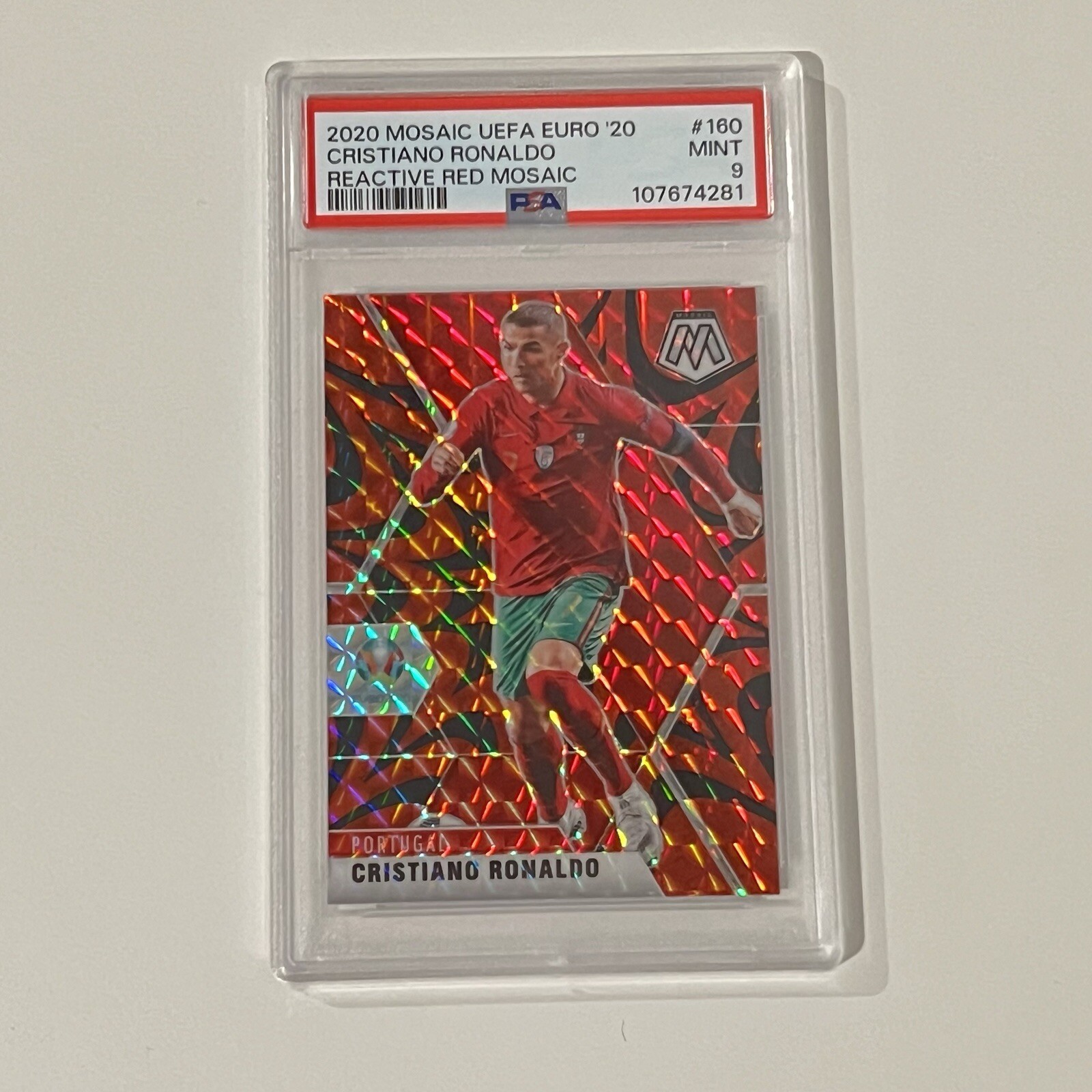 2020-21 Panini Mosaic UEFA Euro '20 CRISTIANO RONALDO Red Reactive Mosaic PSA 9