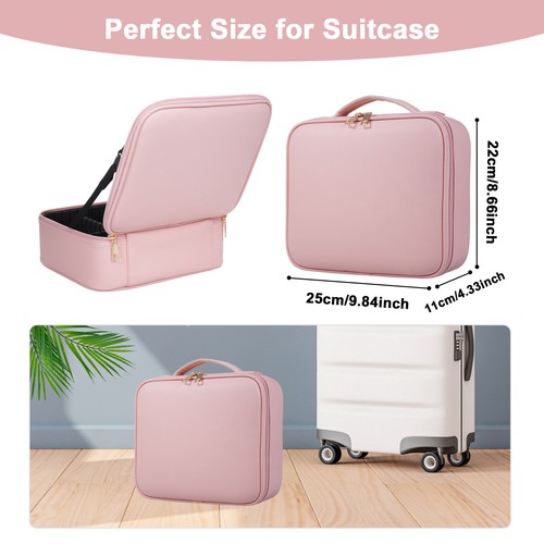 Large Capacity Travel Cosmetic Storage Bag With Mirror& Adjustable Lighting N9N7