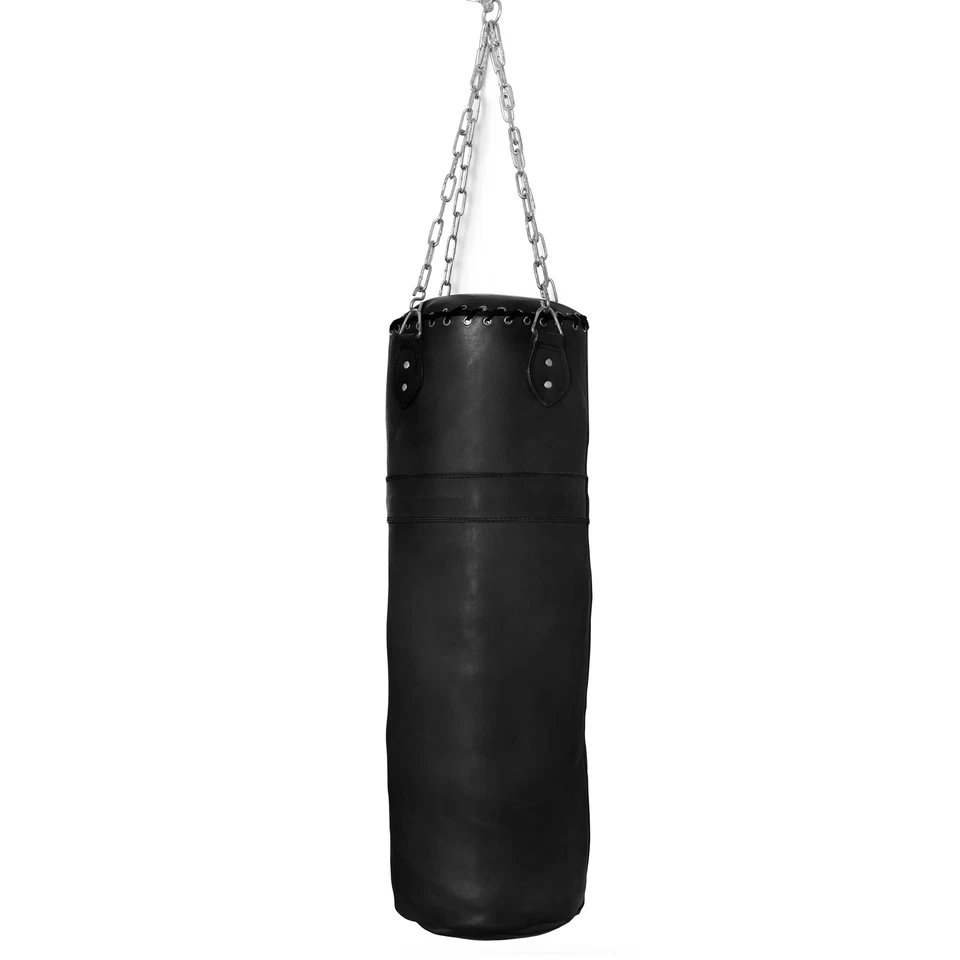 Boxsack Echtleder handgemacht Vintage Punching Bag Sandsack Kickboxen schwarz - Bild 2 von 2