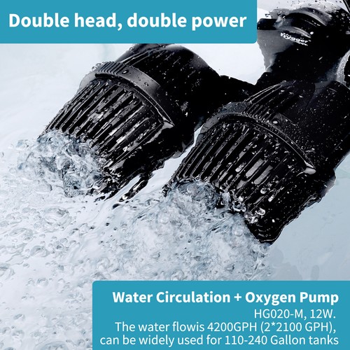 hygger Double Head 2100GPH Wave Maker Aquarium Circulation Pump Powerhead 5W - Picture 6 of 14