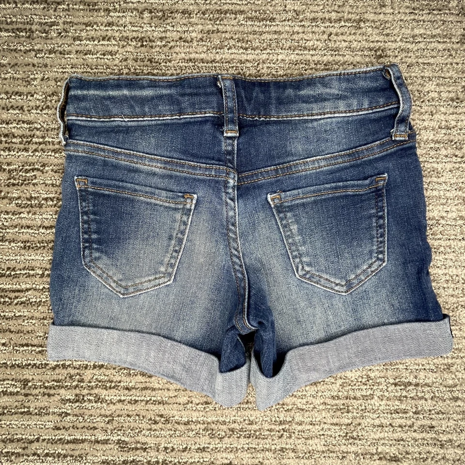 Pantalones Cortos Gap Niños Talla 6 Niñas Midi Tiro Medio Puño Azul Denim Foto 4 de 4