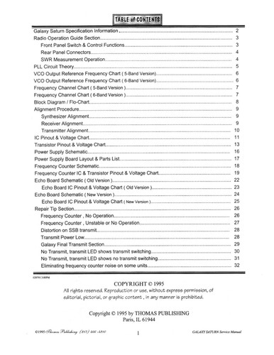 Galaxy Saturn CB Base Radio Station SERVICE & OWNER'S MANUAL - Zdjęcie 2 z 2