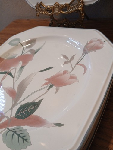 Vintage Mikasa Silk Flowers 10" Dinner Plates Octagonal Set of 5 - Picture 4 of 5
