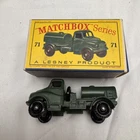 Matchbox Lesney #71 Green Army Water Truck With Original Box Military Tanker