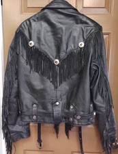 Vintage Open Road Black Leather Jacket Fringe Concho Motorcycle Sz 42 Biker