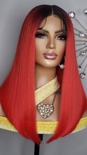 New Straight Red Long Bob Wrap Style Lace Front Wig Heat Resistant Hair Womens