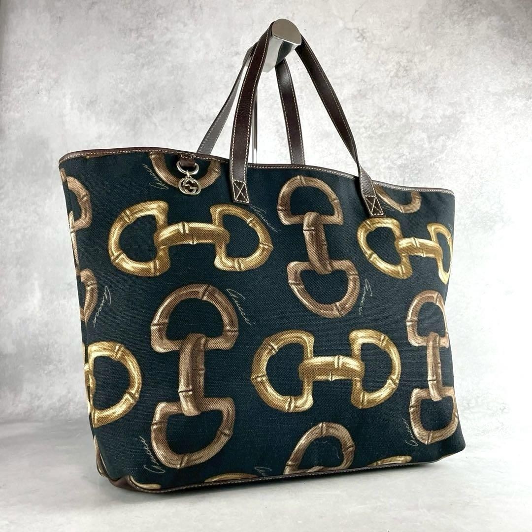 Gucci Horsebit Interlocking Leather Tote Bag Black Brown Pre-Owned Japan