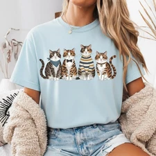 Cozy Cat Lover Sweatshirt Cute Cartoon Cats Pullover Fall Autumn T-Shirt Women