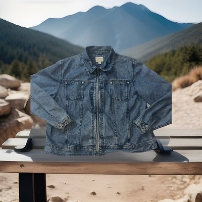 Cabela's Vintage Zip Denim Jean Jacket 2XL Distressed Rare Clean Cute Fall Zipup