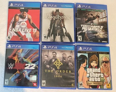 6 Game PS4 Lot GTA Trilogy, WWE 2K22, Tony Hawk 1+2, Bloodborne, NBA Live 19