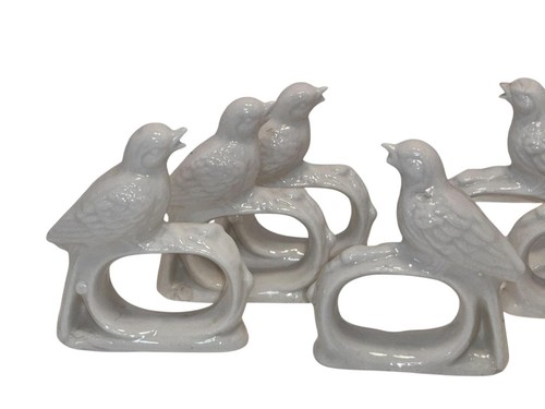 7 pieces Vintage Bird Rings, White Ceramic Bird Napkin Rings, White Ceramic - Picture 3 of 7