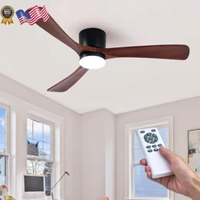 52" Flush Mount Ceiling Fan with Lights Remote Control 3 Blades Wood Ceiling Fan