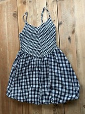 American Eagle  XS Gingham Plaid Blue White Bella Mini Bubble Dress Small NWT