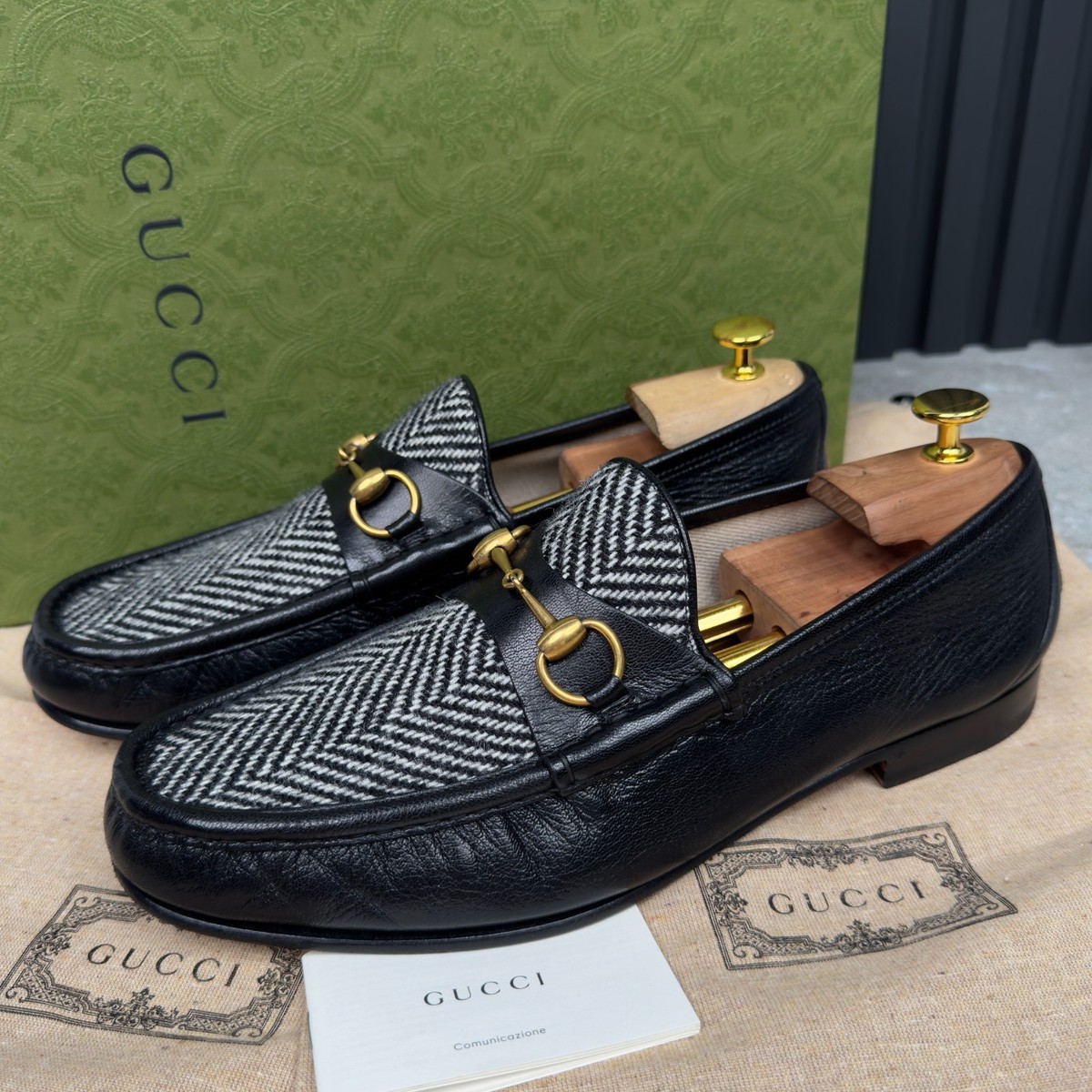 Gucci 1953 Horsebit Loafer Bee Tweed Black Leather 11 G or  display picture 2