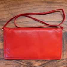 Vintage Red Leather Clutch Made in Italy, Three Inside Compartments Snap Closure