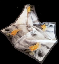 100% Silk 26" Square Scarf Women neckerchief Wrap floral gray yellow white HD60