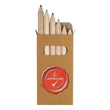 6 x 'Red Approved Seal' Short 85mm Pencils / Coloured Pencil Set PE00081872