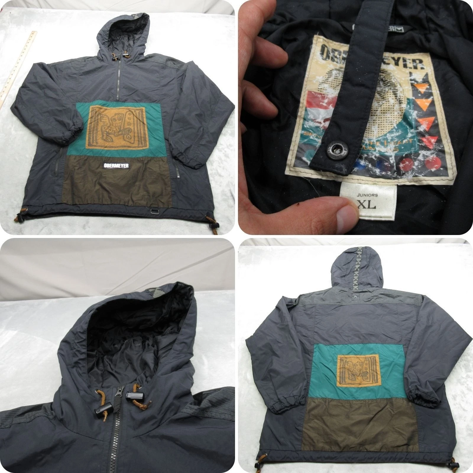 Obermeyer Jacket Youth XL Navy 4 Way Lightweight Water Resistant Hooded VTG