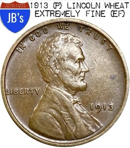1913 (P) Lincoln Wheat Cent Penny 1c - EXTREMELY FINE (EF)