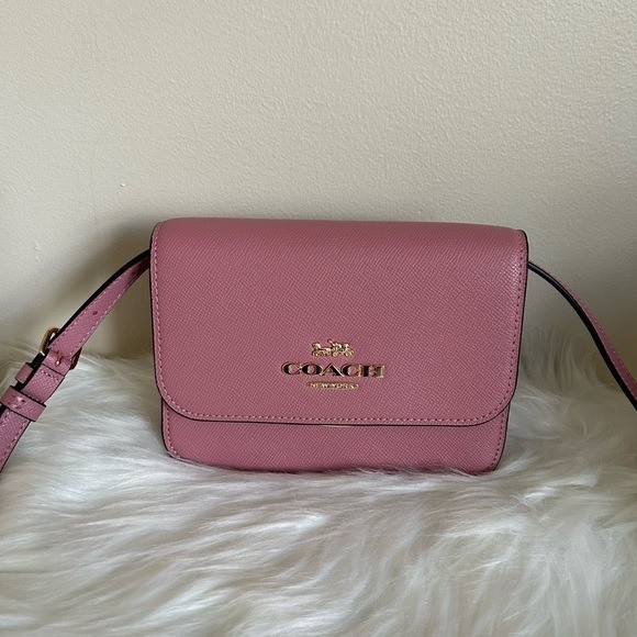 Coach Crossgrain Leather Flap Crossbody Bag Pink Gold Tone Logo | eBay