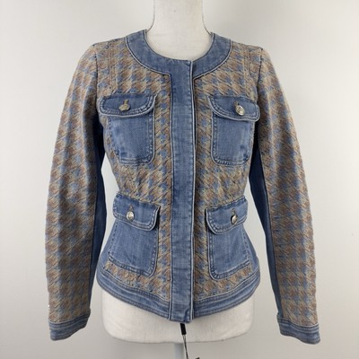 White House Black Market Women's Denim Tweed Embroidered Jacket - Main Image