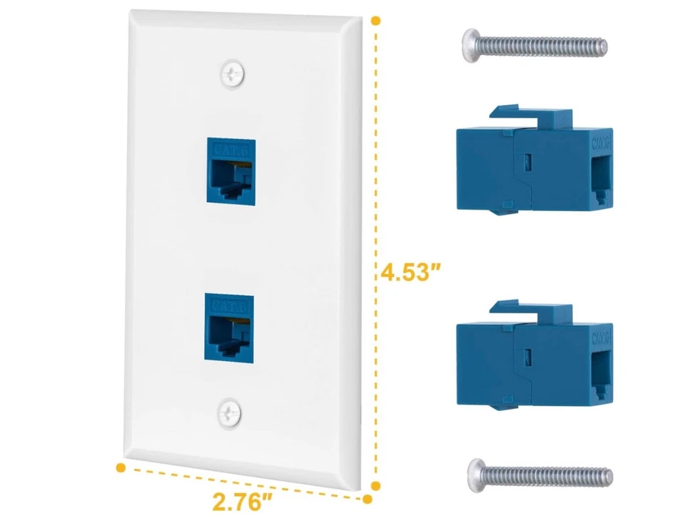 2 Port Wall Plate RJ45 Ethernet CAT6 Keystone Inline Coupler Female-4 Pack - Image 3 of 4