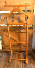 Vintage men  s Wood wooden Valet Butler suit Stand Casters