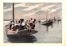 Antique 1904 A.B. Frost Lithograph-Fishing off Long Point, Collier Hand-Colored