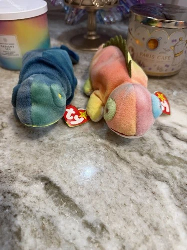 Ty Beanie Lizard Lot Rainbow Chameleon Iggy Iguana 1997 Toys Reptile Vtg