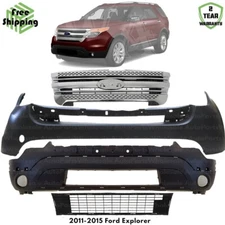 Front Bumper Cover & Grille Assembly Chrome Kit For 2011-2015 Ford Explorer