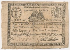 ITALIAN STATES (PAPAL STATES) banknote 1 1/2 Paoli 1798 F Fine