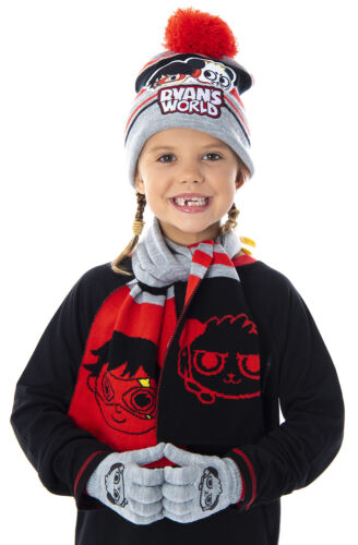 Ryan's World Kids Ryan and Combo Panda Gloves Scarf And Pom Beanie 3 Piece Set - Picture 1 of 5