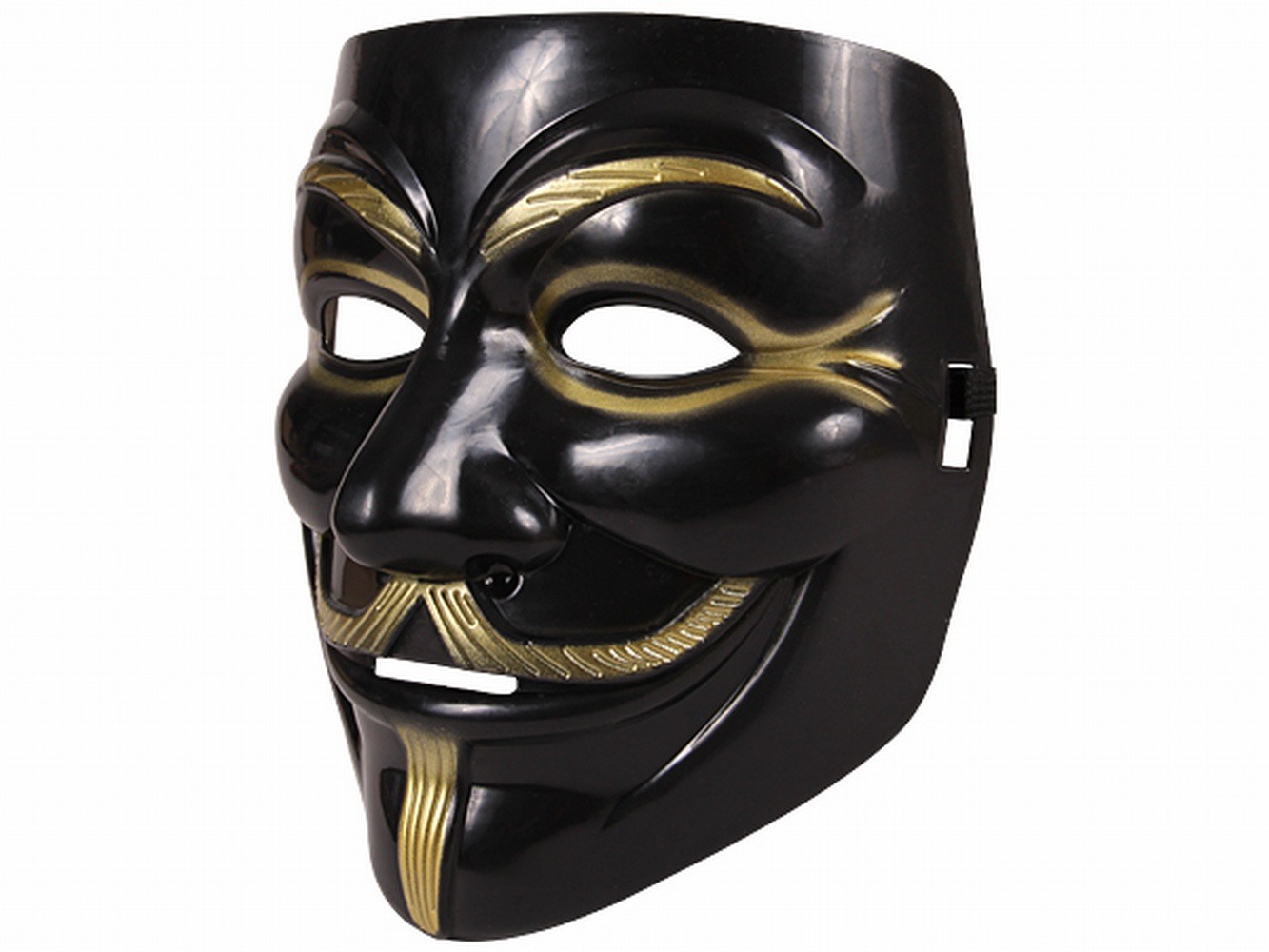 Máscara de Guy Fawkes negra dorada V como Vendetta Anonymous
